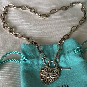 Tiffany & Co. silver heart key filigree necklace